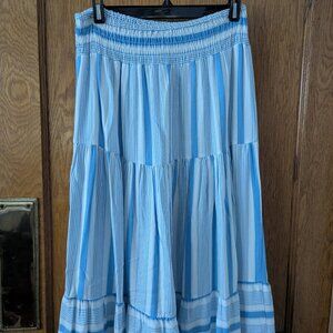 Velvet Heart Women's Blue and White Maxi Skirt - Smocked Waistband - Size M